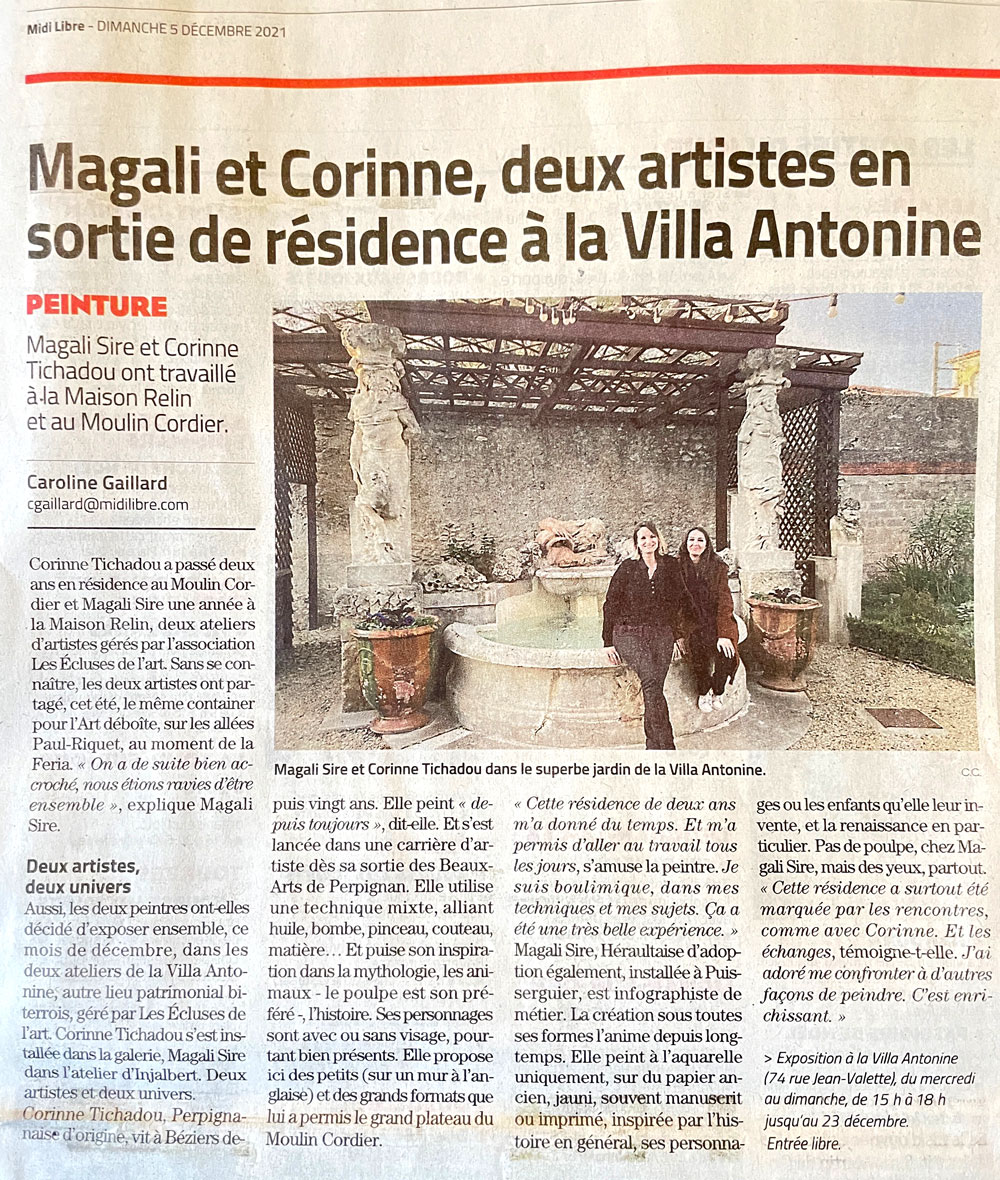 Magali Sire - Corinne Tichadou - Article midi libre - 05-décembre 2021